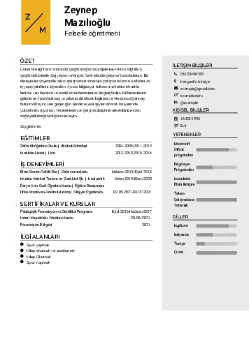 Felsefe Öğretmeni CV Örnekleri cv indir